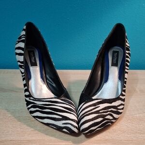 White House Black Market Monarch Zebra Print Calf Hair Stiletto Heels